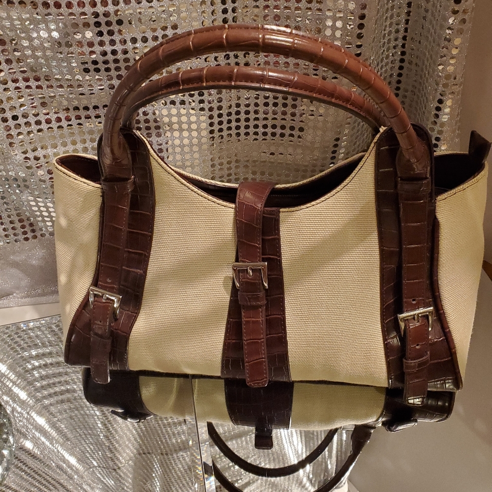 Coldwater Creek Ivory And Tan Shoulderbag